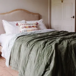 Graham & Green Quilts & Bedding<Sage Green Velvet Quilts with Printed Reverse