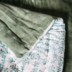 Graham & Green Quilts & Bedding<Sage Green Velvet Quilts with Printed Reverse