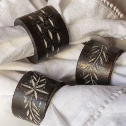 Graham & Green Table Cloths & Napkins|Table Cloths & Napkins<Set of Six Carved Wooden Napkin Rings