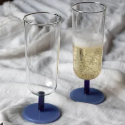 Graham & Green Glassware<Set of Two Blue Morgan Glass Flutes