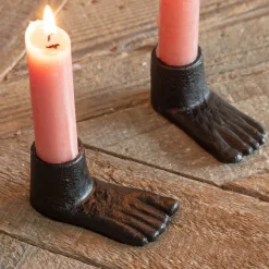 Graham & Green Candle Holders & Candles<Set of Two Cast Iron Feet Candle Holders