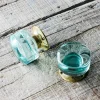 Graham & Green Knobs & Handles<Set of Two Large Round Brass and Aqua Glass Door Knobs