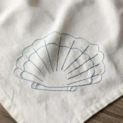 Graham & Green Kitchen Textiles<Shell Embroidered Cotton Tea Towel