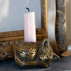 Graham & Green Candle Holders & Candles<Sleeping Fox Antiqued Brass Candle Holder