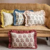 Graham & Green Sofa Cushions|Cushions<Small Rectangular Velvet Frill Block Printed Cushions