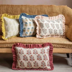 Graham & Green Sofa Cushions|Cushions<Small Rectangular Velvet Frill Block Printed Cushions