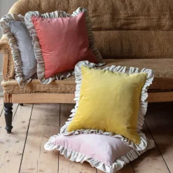 Graham & Green Sofa Cushions|Cushions<Small Velvet and Linen Frilled Cushions