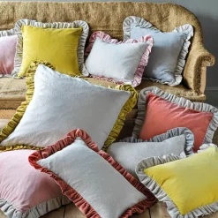 Graham & Green Sofa Cushions|Cushions<Small Velvet and Linen Frilled Cushions