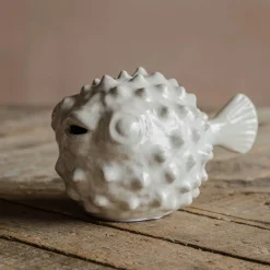 Graham & Green Decorative Accessories<Small White Ceramic Blowfish Ornament