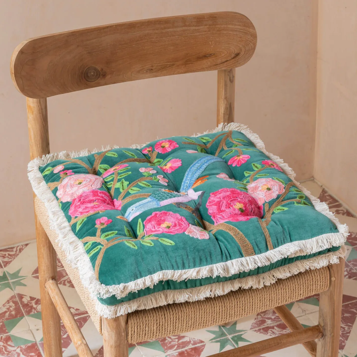 Graham & Green Seat Pads & Bed Rolls|Seat Pads & Bed Rolls<Songbird Jade Green Velvet Seat Pad