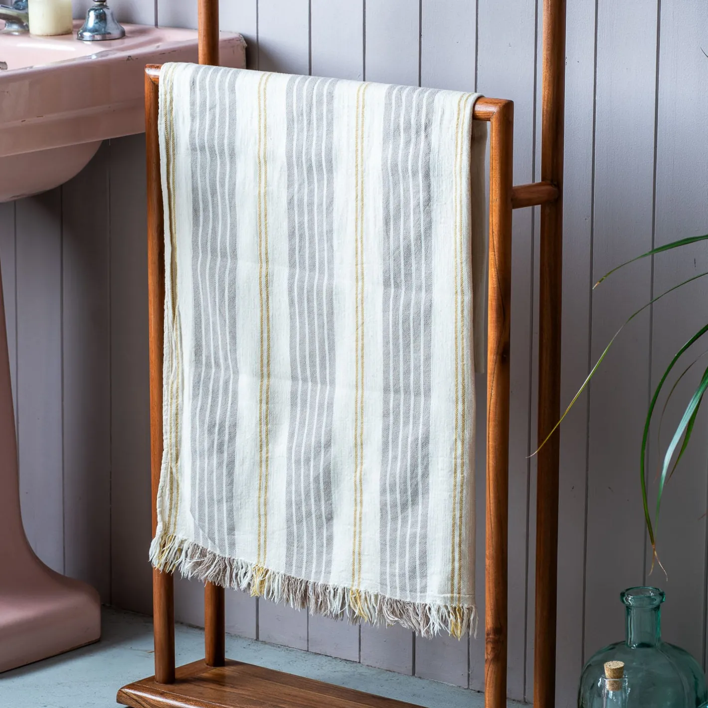 Graham & Green Bathroom Accessories<Stone Wide Stripe Turkish Beach Towel Wrap