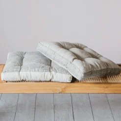 Graham & Green Seat Pads & Bed Rolls|Seat Pads & Bed Rolls<Striped Linen Square Seat Pad with Linen Border