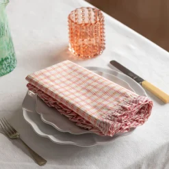 Graham & Green Table Cloths & Napkins|Table Cloths & Napkins<Sundae Pink and Orange Frill Napkin