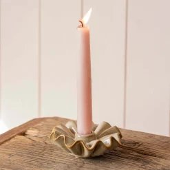 Graham & Green Candle Holders & Candles<Taupe Porcelain Frill Candle Holder