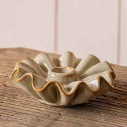 Graham & Green Candle Holders & Candles<Taupe Porcelain Frill Candle Holder
