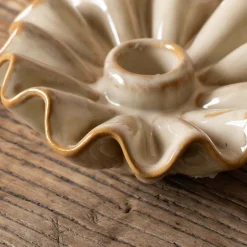 Graham & Green Candle Holders & Candles<Taupe Porcelain Frill Candle Holder