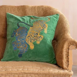 Graham & Green Sofa Cushions|Cushions<Tiger Embroidered Velvet Square Cushions