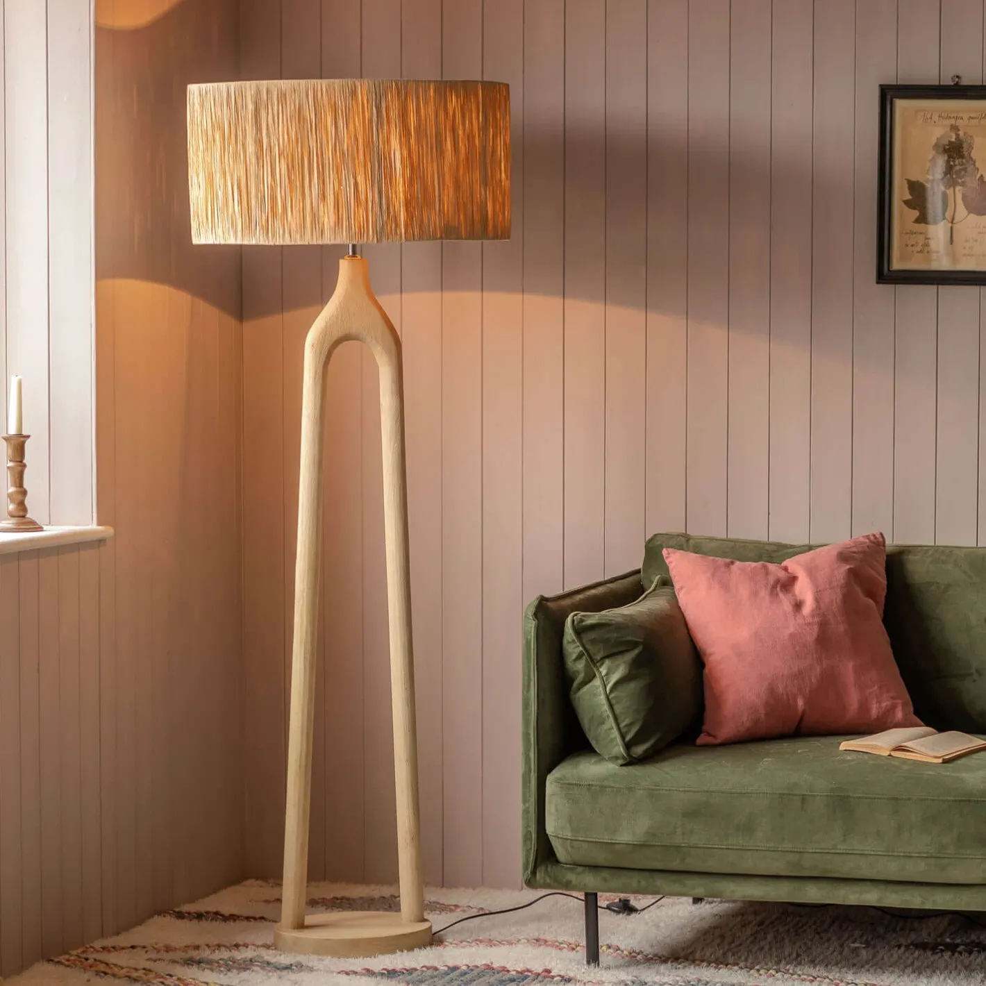 Graham & Green Floor Lamps<Twin Stem Wooden Floor Lamp