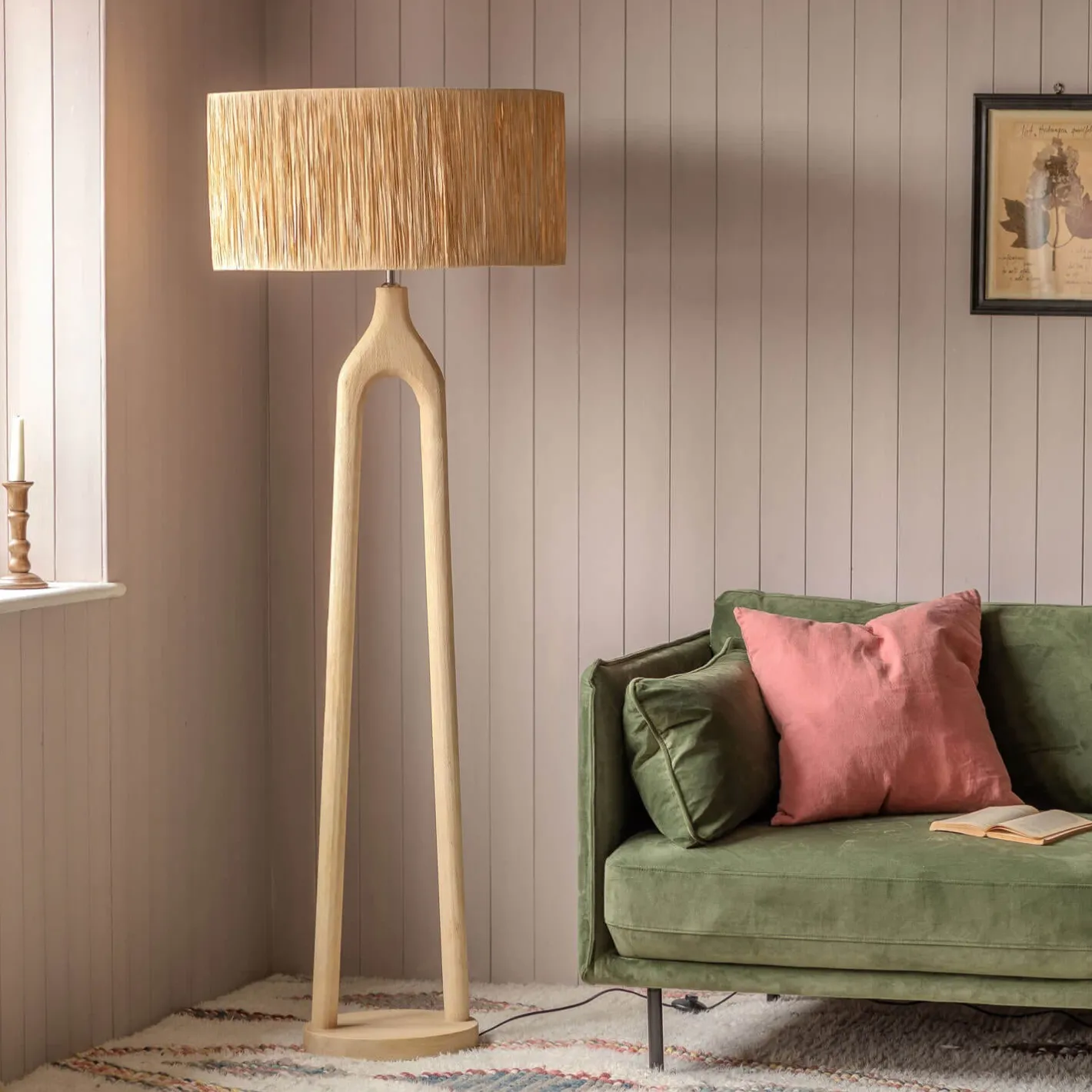 Graham & Green Floor Lamps<Twin Stem Wooden Floor Lamp