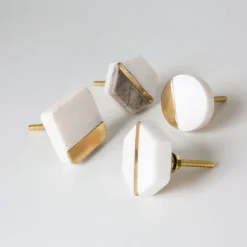 Graham & Green Knobs & Handles<Two Tone Marble and Brass Hexagon Knob