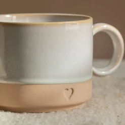 Graham & Green Tableware<White and Brown Stoneware Mug with Heart Detail
