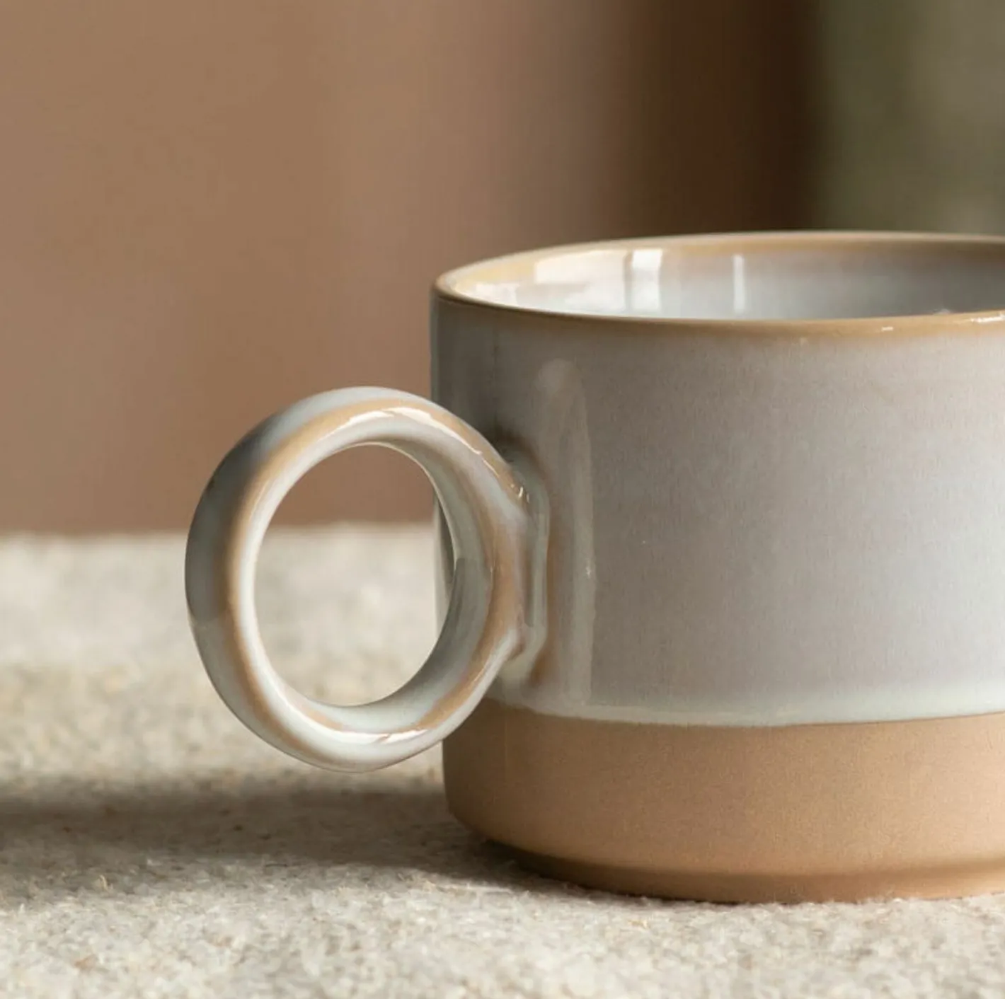 Graham & Green Tableware<White and Brown Stoneware Mug with Heart Detail