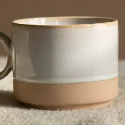 Graham & Green Tableware<White and Brown Stoneware Mug with Heart Detail