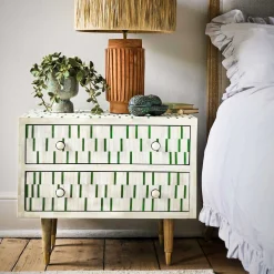 Graham & Green Bedside Tables<Zarina Green Stripe Bone Inlay Bedside Table
