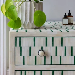 Graham & Green Bedside Tables<Zarina Green Stripe Bone Inlay Bedside Table