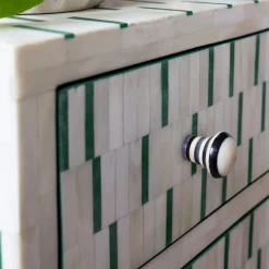 Graham & Green Bedside Tables<Zarina Green Stripe Bone Inlay Bedside Table