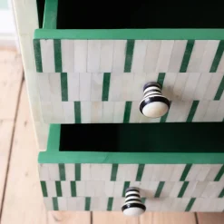 Graham & Green Bedside Tables<Zarina Green Stripe Bone Inlay Bedside Table