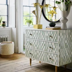 Graham & Green Chests Of Drawers|Chests Of Drawers<Zarina Green Stripe Bone Inlay Chest of Drawers